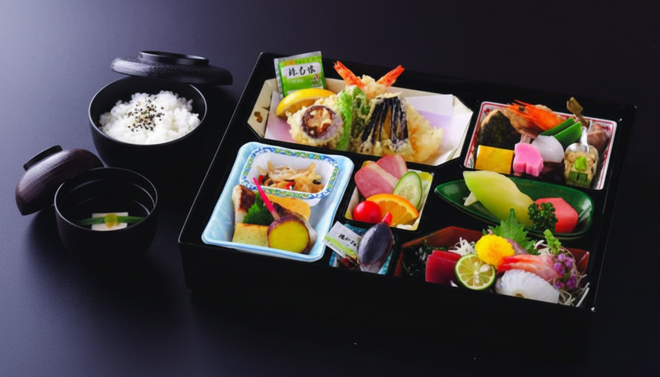 株式会社駕徳（かごとく）の箱膳会席が並ぶ通夜用料理の盛り合わせ（堺市　葬儀対応）