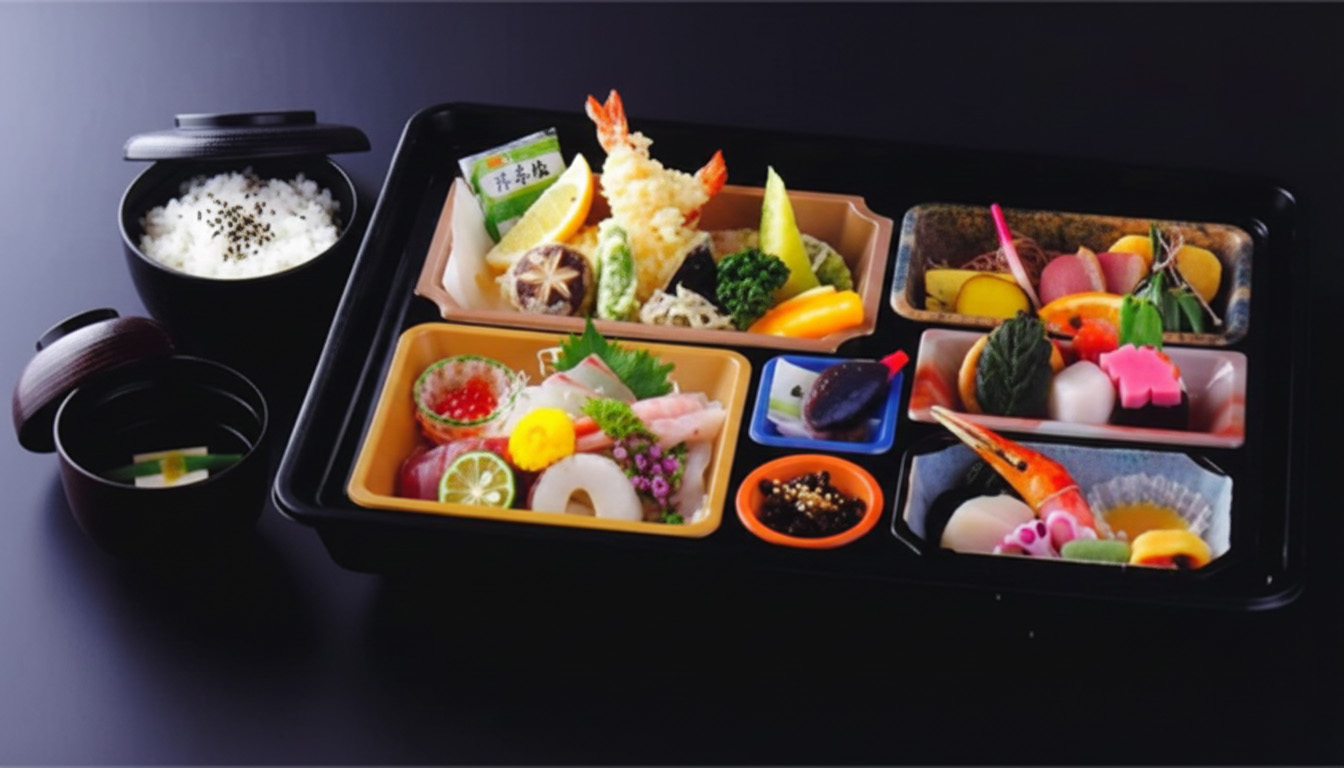 株式会社駕徳（かごとく）の堺市向けお通夜用箱膳会席と白ご飯の盛り合わせ